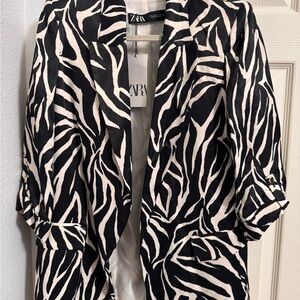 Zara Black and White Zebra Print Blazer